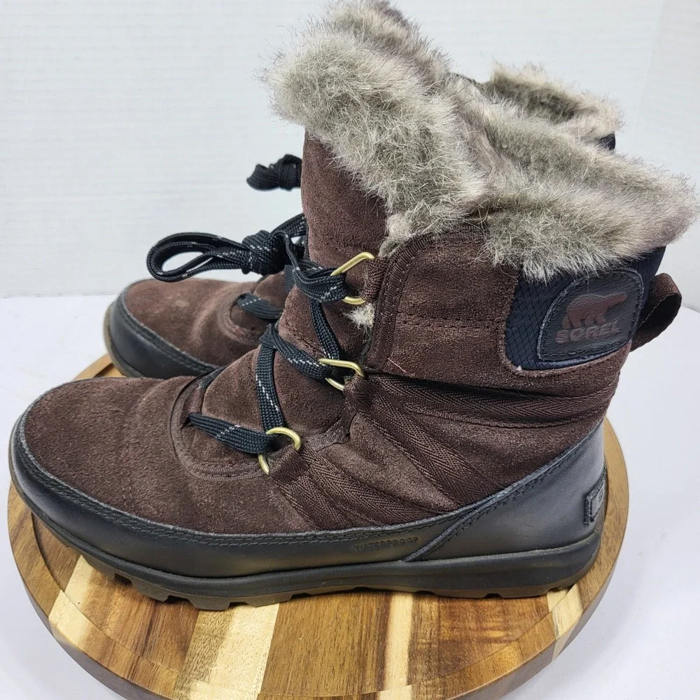 Sorel Whitney Short Lace Boots Womens 6 Waterproof Winter Snow Brown LL5337 Warm